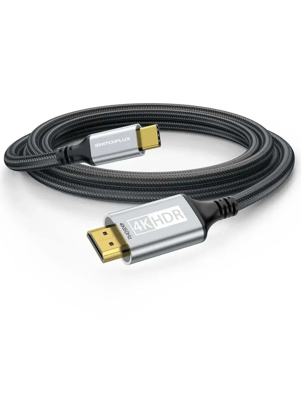 USB C to HDMI Cable 6Ft by SWITCHFLUX - 4K@60Hz, Nylon Braided, Aluminum Alloy